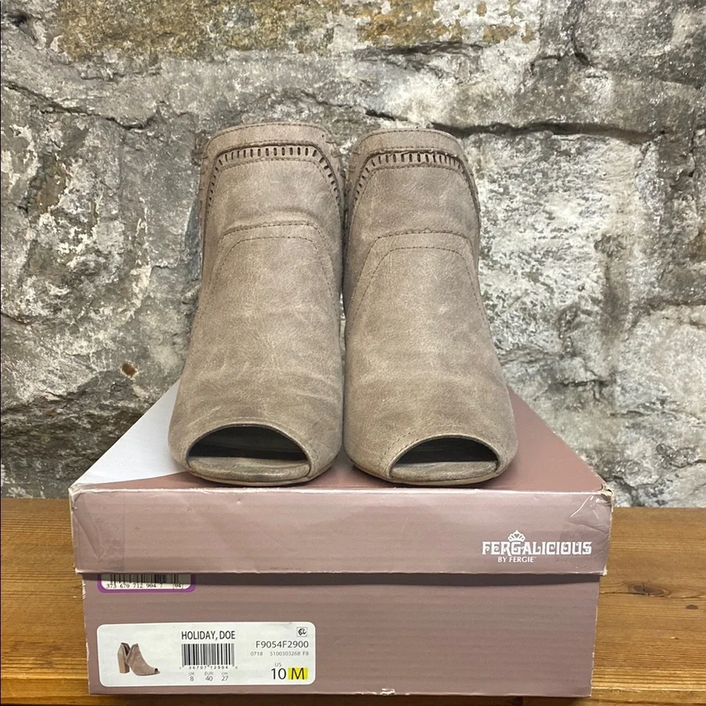 Fergalicious Women's Tan Peep Toe Booties